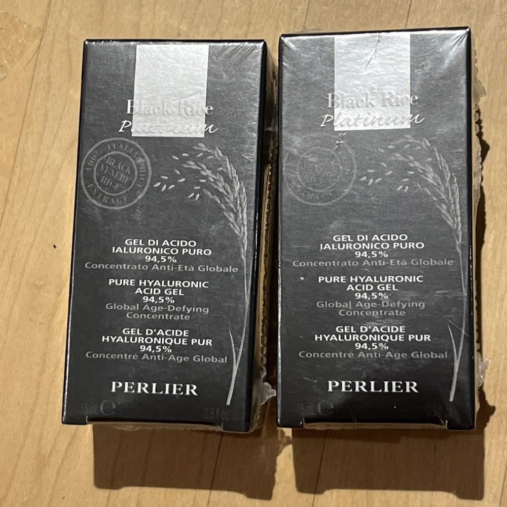 TWO PERLIER Black Rice 94.5% Pure HYALURONIC ACID GEL Face 0.5 oz.  NEW SEALED
